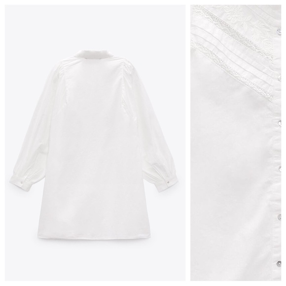 NWT. Zara White Poplin Shirt Button Up Dress. Size L. - Picture 7 of 11